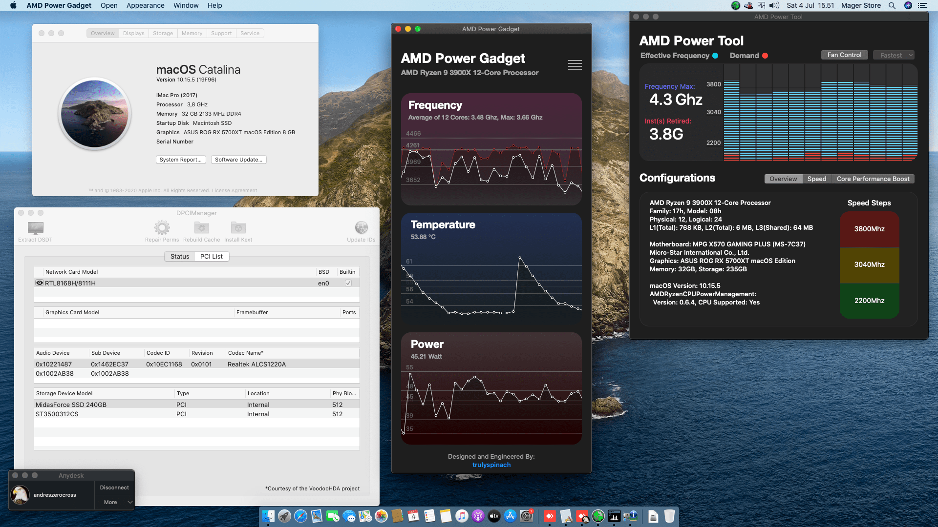 Success Hackintosh macOS Catalina 10.15.5 Build 19F96 in MSI MPG X570 Gaming Plus + AMD Ryzen 9 3900X + Asus ROG RX 5700XT